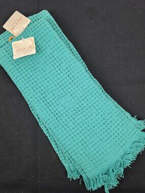 Set of 2 Place & Time Fringed Dishtowels, NWT, Light Teal Green